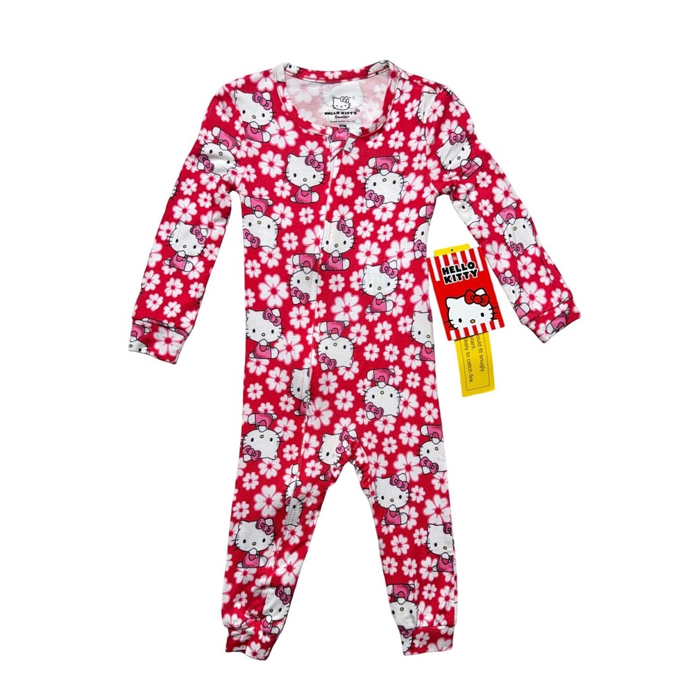Hello Kitty Sanrio Girls 12m Viscose Zip Sleeper Red Floral Snug Fit Pajamas NWT